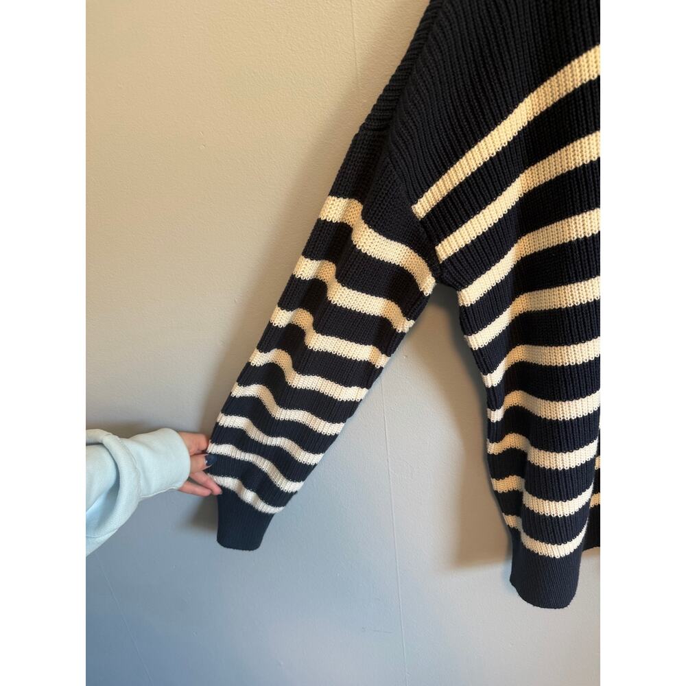 Loft Mock Neck Button Neck Long Sleeve Stripe Sweater Size XLarge - Picture 4 of 8